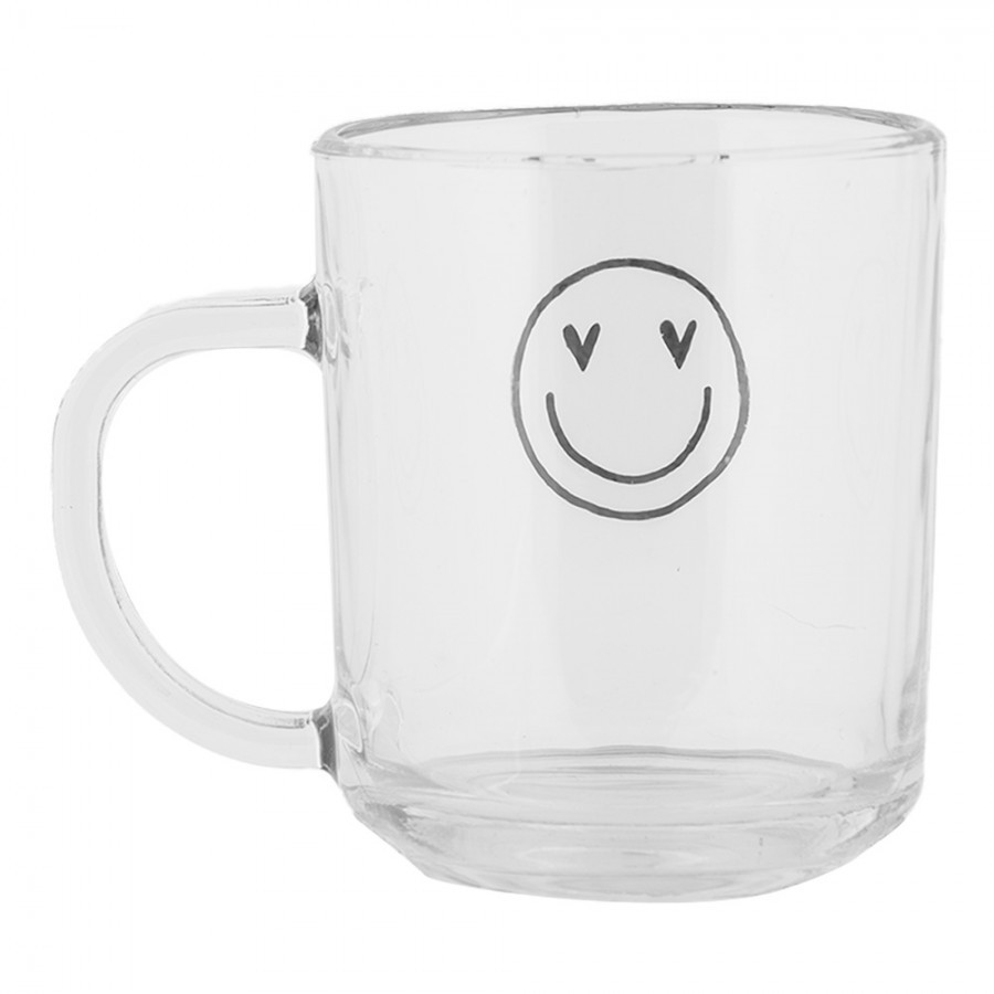 Skleněný hrnek se smajlíkem Heart & Smile - 11*8*9 cm / 200 ml