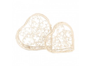 2ks béžový drátěný dekorační box srdce Romance - 10*10*6 / 8*8*5 cm
