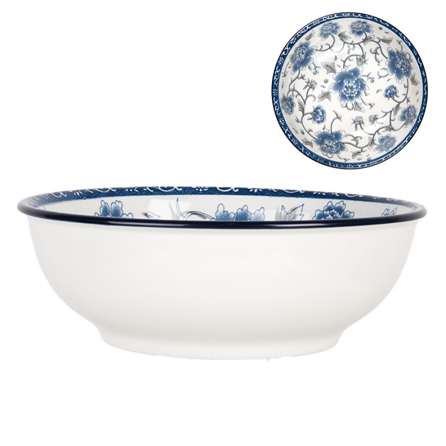 Bowl ? 19x7 Cm White Blue Ceramic Flowers - ? 19*7 cm / 750 ml