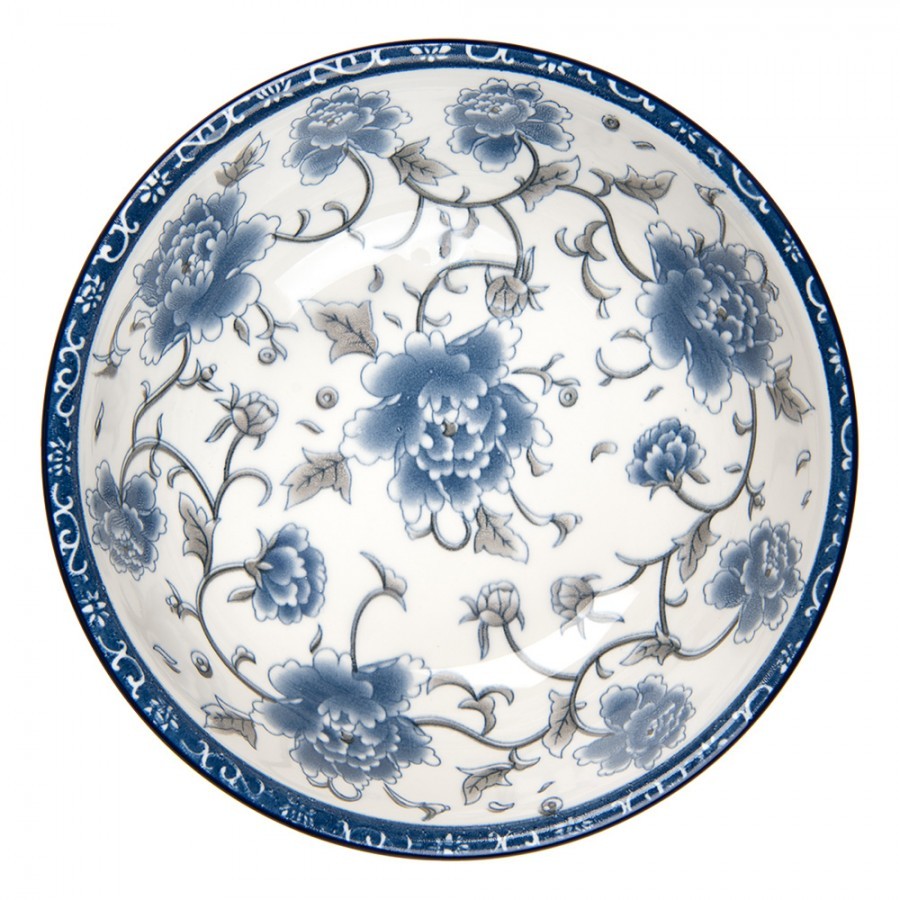 Bowl ? 19x7 Cm White Blue Ceramic Flowers - ? 19*7 cm / 750 ml