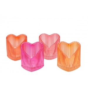 4ks růžový mix skleněný svícen srdce Love Hearts - 7*8 cm