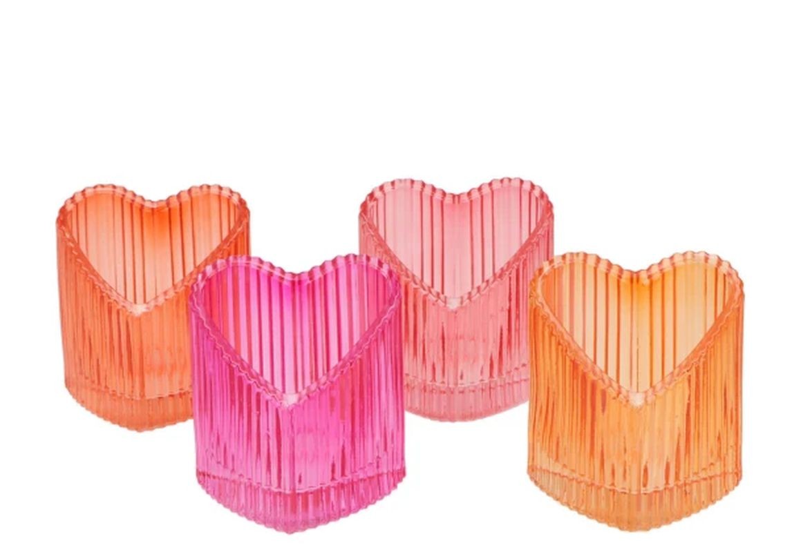 4ks růžový mix skleněný svícen srdce Love Hearts - 7*8 cm