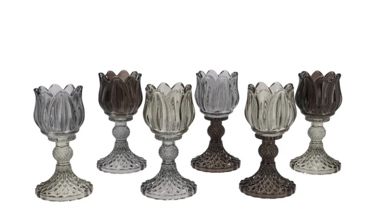 6ks granitový mix skleněný svícen tulipán Love Tulip - Ø 8*15 cm 320559