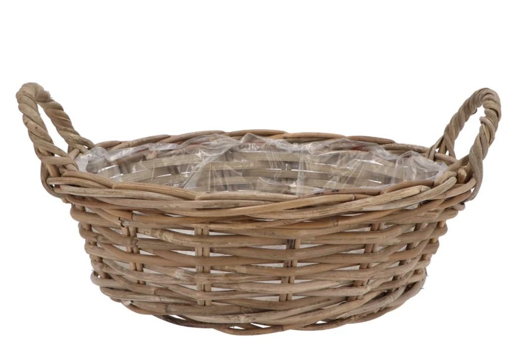 Ratanový nízký květináč /koš s uchy Ivy grey - Ø 40*13 cm
