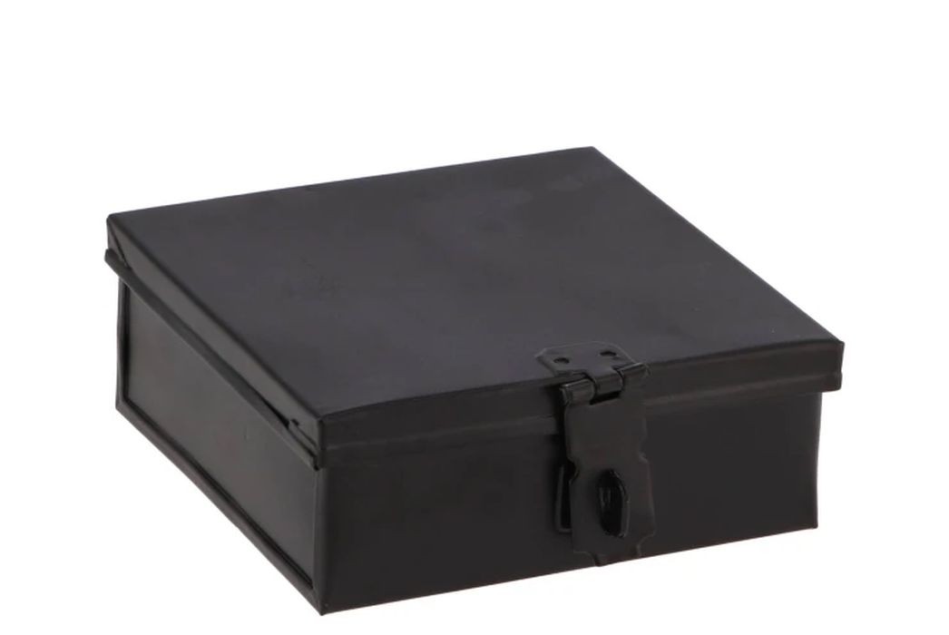 Černý antik kovový úložný box/ krabička Amber Doos - 12*12*5 cm 