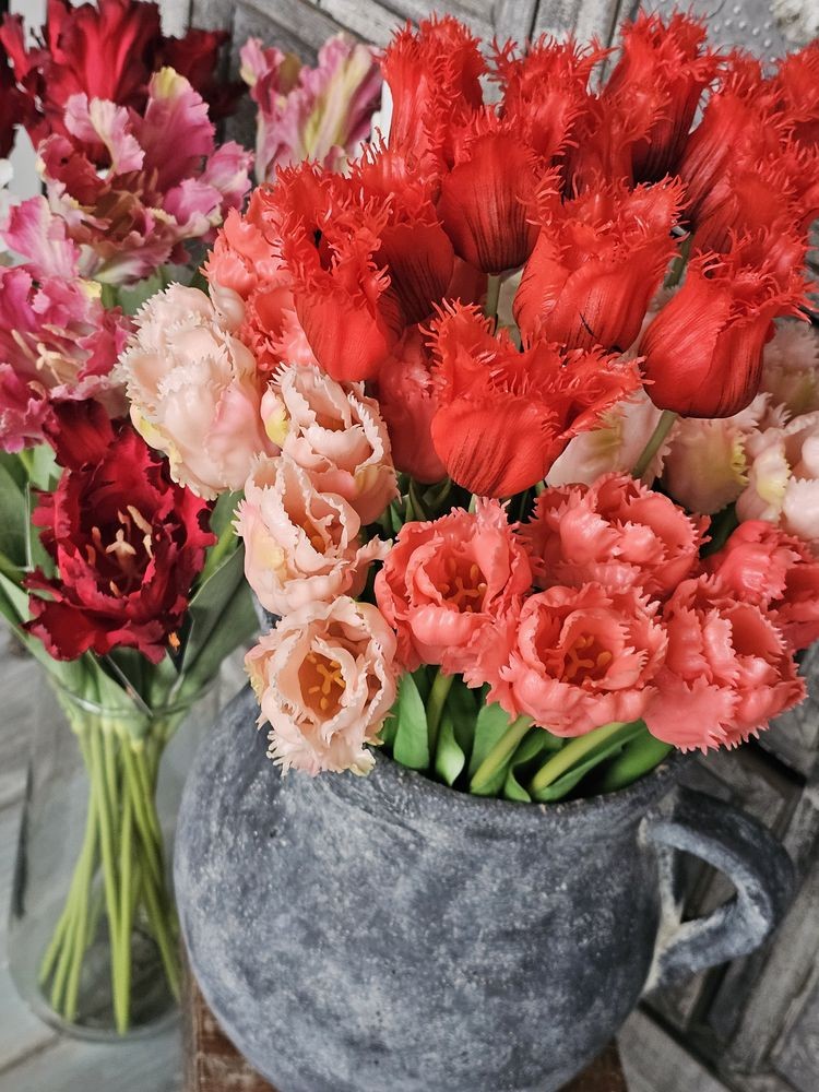 Kytice 5ks červených realistických tulipánů Tulips Papagayo - 46 cm