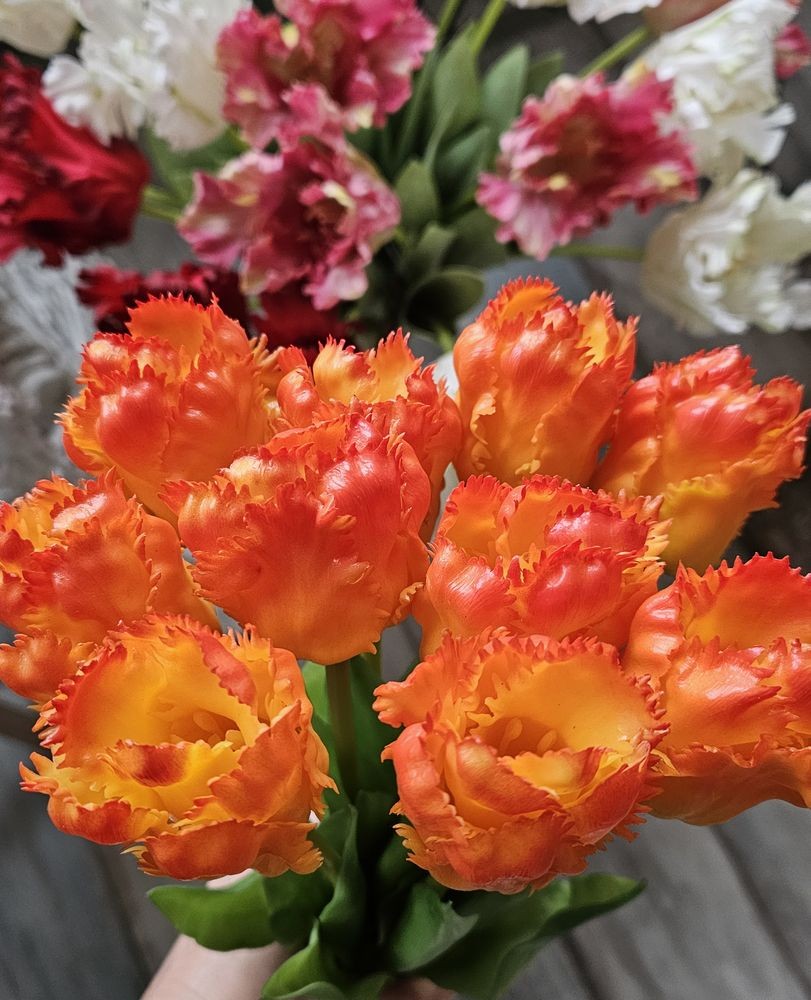 Kytice 5ks oranžových realistických tulipánů Tulips Papagayo - 39 cm