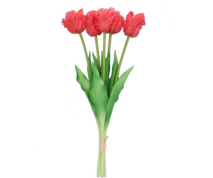 Kytice 5ks tmavě růžových realistických tulipánů Tulips Papagayo - 39 cm