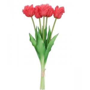 Kytice 5ks tmavě růžových realistických tulipánů Tulips Papagayo - 39 cm