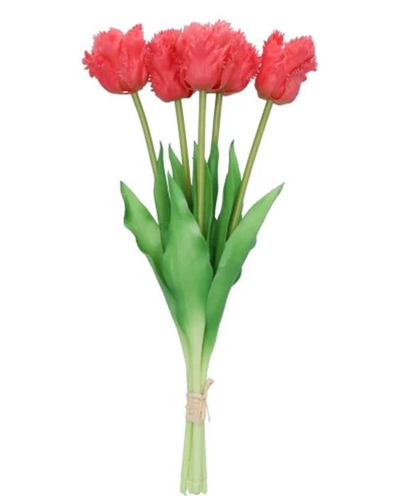 Kytice 5ks tmavě růžových realistických tulipánů Tulips Papagayo - 39 cm