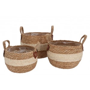 3ks košík květináč z mořské trávy Laos - Ø30*23 / Ø26*18 / Ø23*16 cm