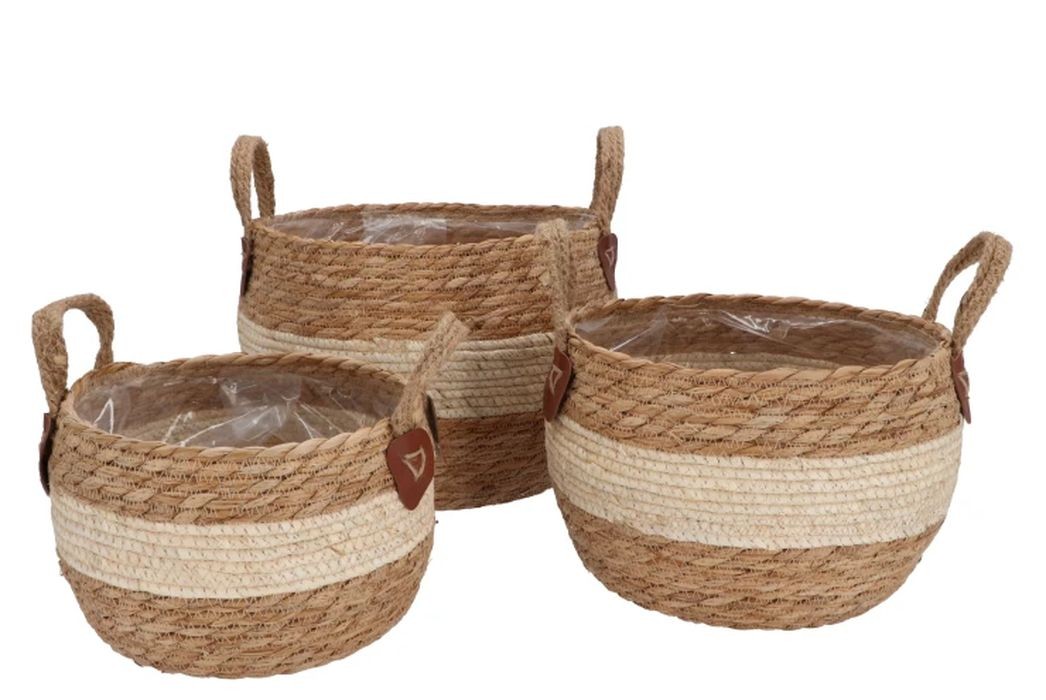3ks košík květináč z mořské trávy Laos - Ø30*23 / Ø26*18 / Ø23*16 cm