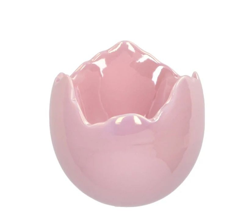 Růžová keramická miska květník ve tvaru skořápky - Ø 13*13 cm 