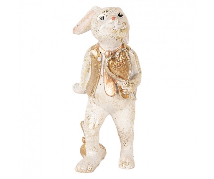 Decorative Figurine Rabbit 13 Cm Beige Gold Colored Plastic Heart - 6*7*13 cm Clayre & Eef