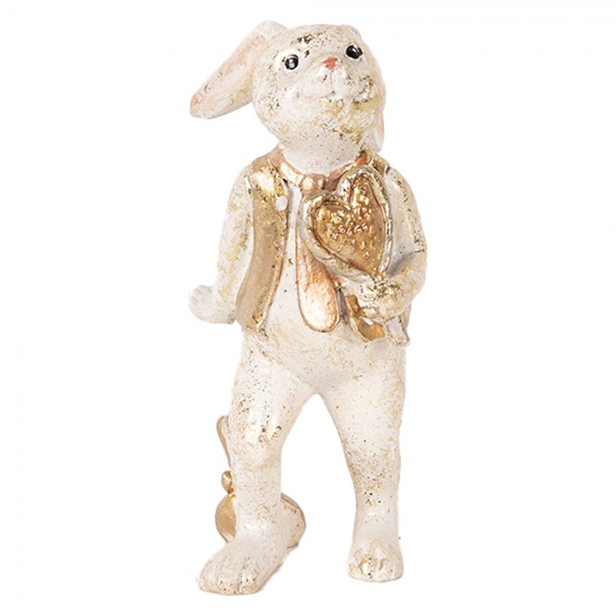 Decorative Figurine Rabbit 13 Cm Beige Gold Colored Plastic Heart - 6*7*13 cm
