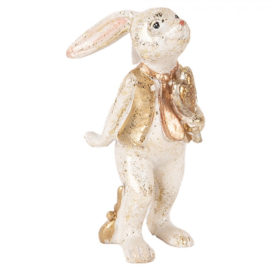 Decorative Figurine Rabbit 13 Cm Beige Gold Colored Plastic Heart - 6*7*13 cm Clayre & Eef Decorative Figurine Rabbit 13 Cm Beige Gold Colored Plastic Heart - 6*7*13 cm Clayre & Eef
