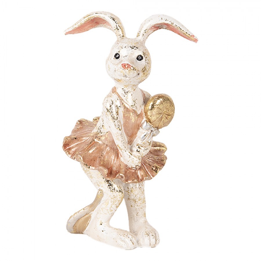 Decorative Figurine Rabbit 14 Cm Beige Gold Colored Plastic - 8*6*14 cm