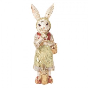 Dekorace králík s knihou a košíčkem se zlatým třpytem - 7*6*21 cm