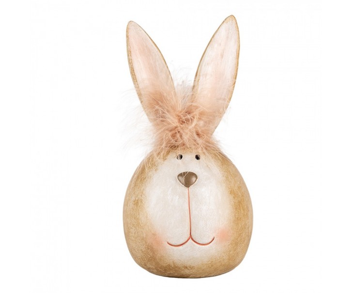 Béžová dekorace králičí hlava s peříčkovou čupřinkou - Ø 11*21 cm Clayre & Eef