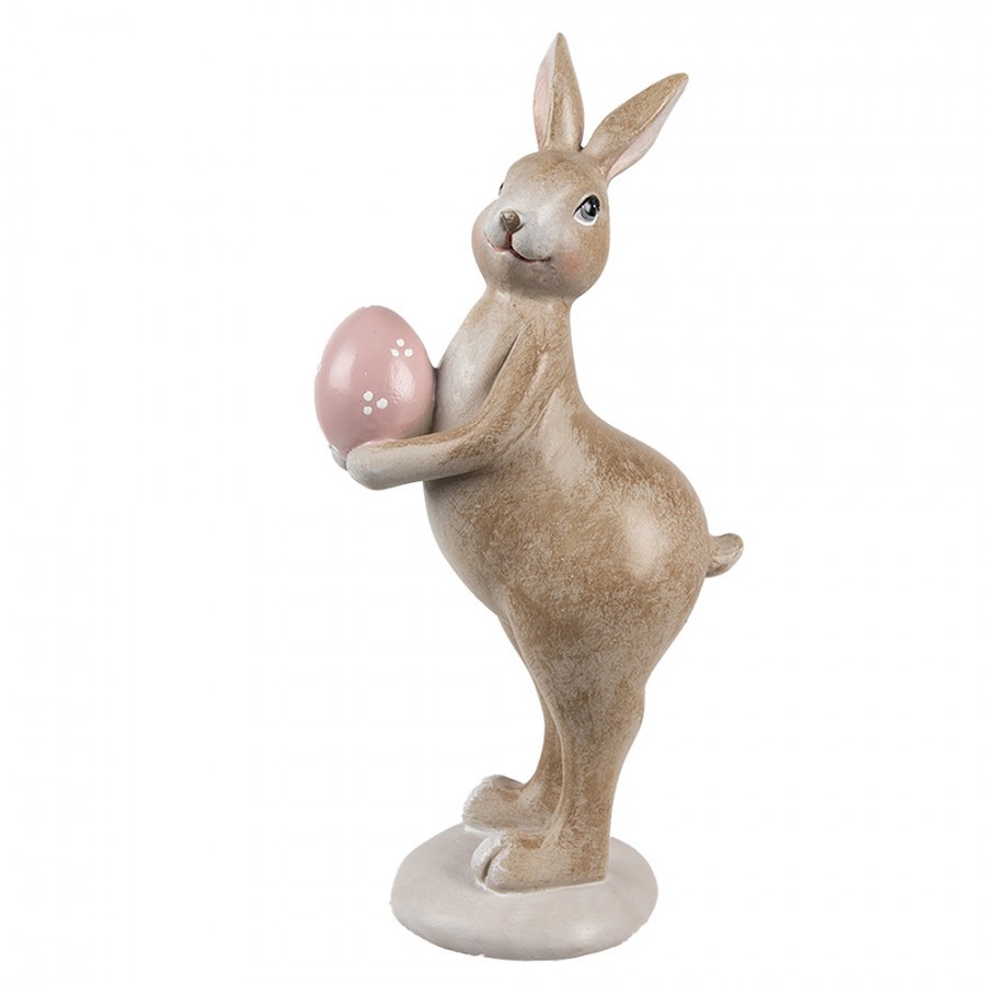 Dekorace hnědý králík s růžovým vajíčkem - 6*8*18 cm