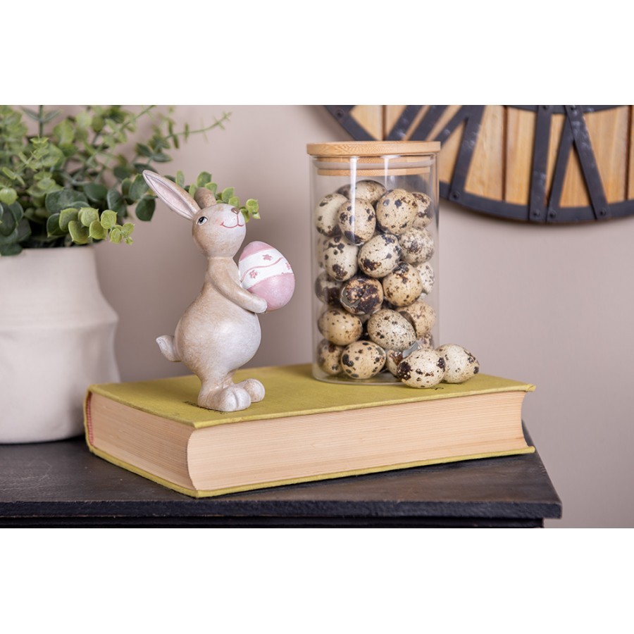 Dekorace hnědý králík s růžovým vajíčkem - 6*9*15 cm
