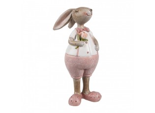 Dekorace králičí chlapec v růžových kraťasech a s květinou - 4*5*11 cm