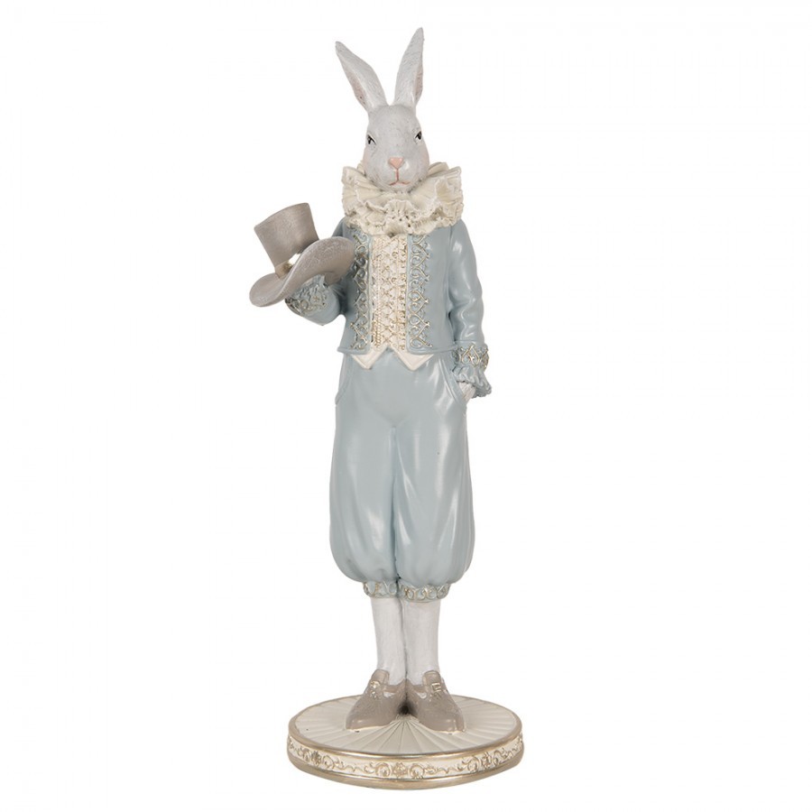 Dekorace figurka bílý králík v modrém obleku - 11*10*31 cm