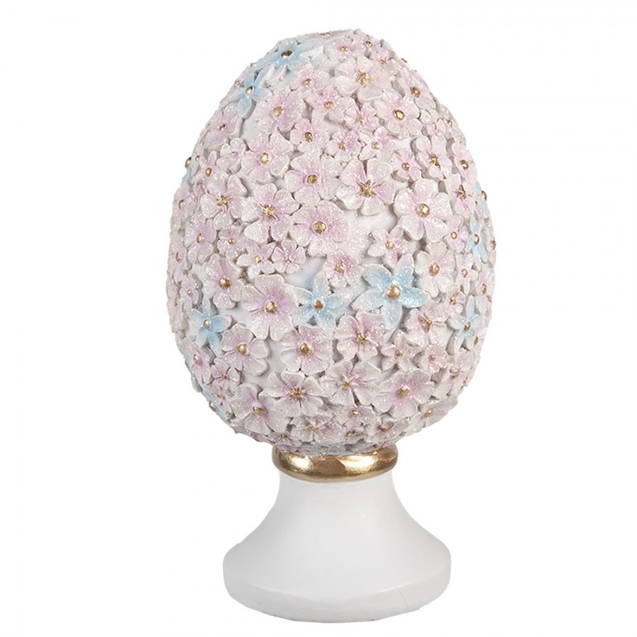 Růžová dekorace vajíčko z květů na podstavci - Ø 10*18 cm