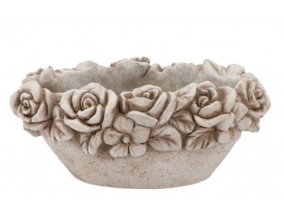 Cementový oválný květináč mísa s květy Flower Bowl - 30*19*14 cm