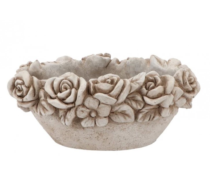 Cementový oválný květináč mísa s květy Flower Bowl - 30*19*14 cm