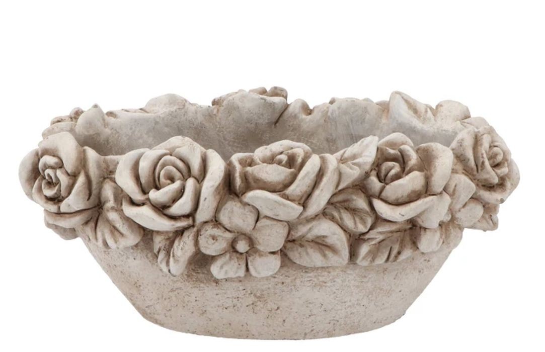Levně Cementový oválný květináč mísa s květy Flower Bowl - 30*19*14 cm 573350