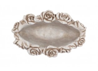 Cementový oválný květináč mísa s květy Flower Bowl - 30*19*14 cm