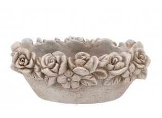 Cementový oválný květináč mísa s květy Flower Bowl - 28*16*12 cm