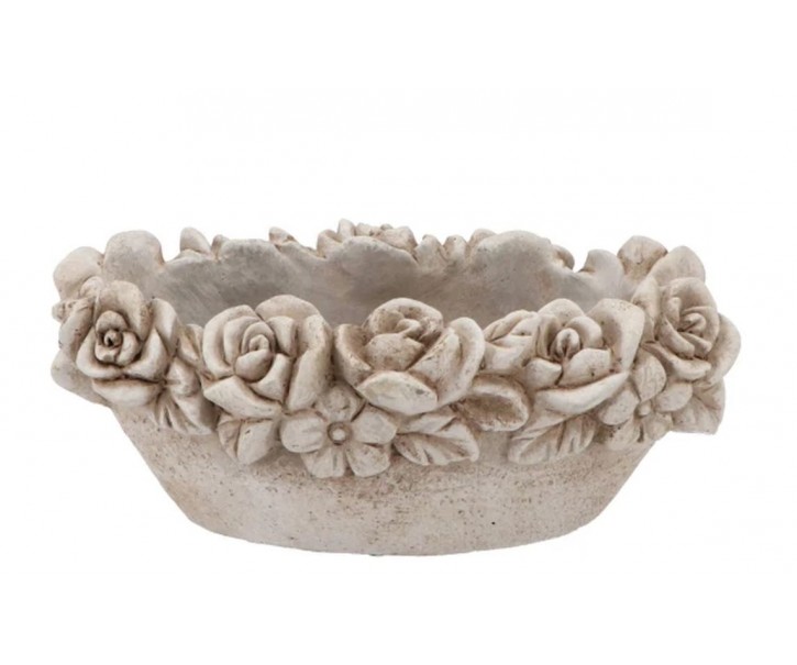 Cementový oválný květináč mísa s květy Flower Bowl - 28*16*12 cm