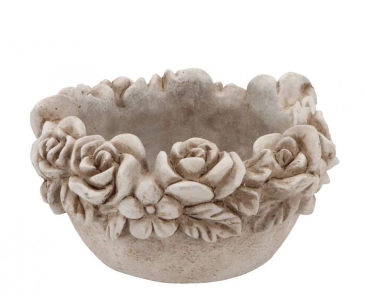 Cementový kulatý květináč mísa s květy Flower Bowl - Ø 22*12 cm