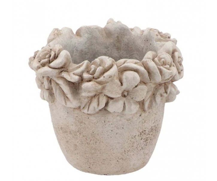 Cementový kulatý květináč mísa s květy Flower Bowl - Ø 18*16 cm