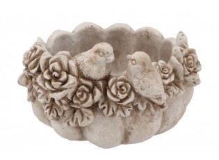 Cementový květináč mísa s květy a ptáčky Flower Bowl - 27*24*16 cm