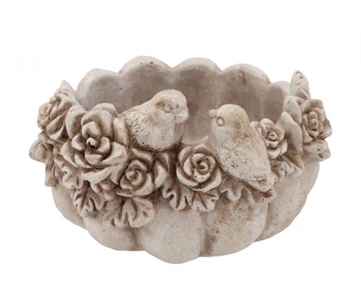 Cementový květináč mísa s květy a ptáčky Flower Bowl - 27*24*16 cm