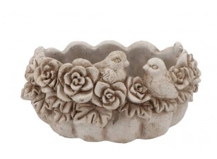 Cementový květináč mísa s květy a ptáčky Flower Bowl - 25*17*14 cm