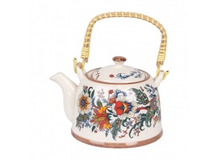 Porcelánová konvička s květinami a se sítkem - 18*14*12 cm / 800 ml