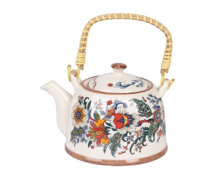 Porcelánová konvička s květinami a se sítkem - 18*14*12 cm / 800 ml