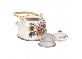 Porcelánová konvička s květinami a se sítkem - 18*14*12 cm / 800 ml