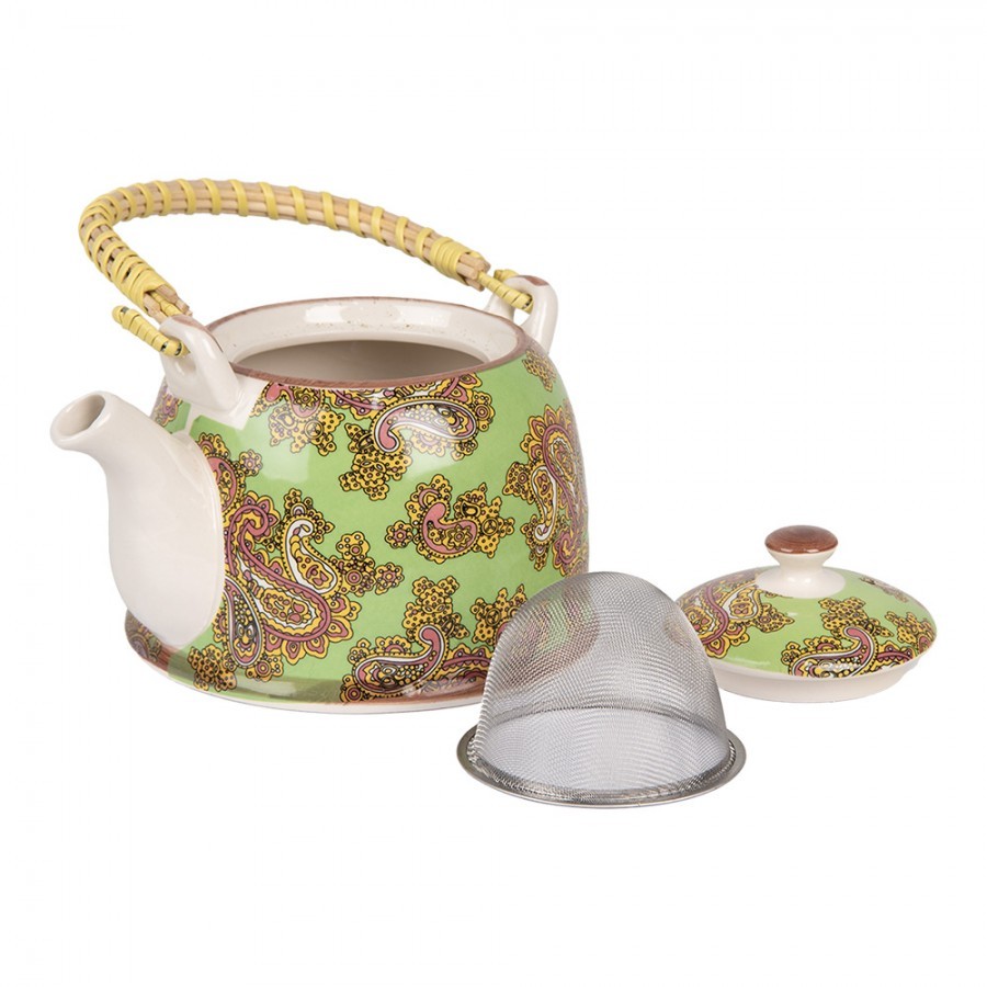 Zelená konvička s ornamenty a se sítkem - 18*14*12 cm / 800 ml