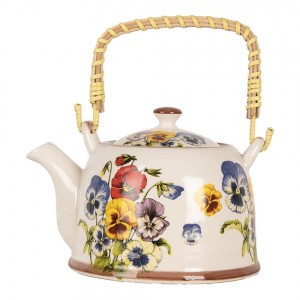 Porcelánová konvička s maceškami a se sítkem - 18*14*12 cm / 800 ml