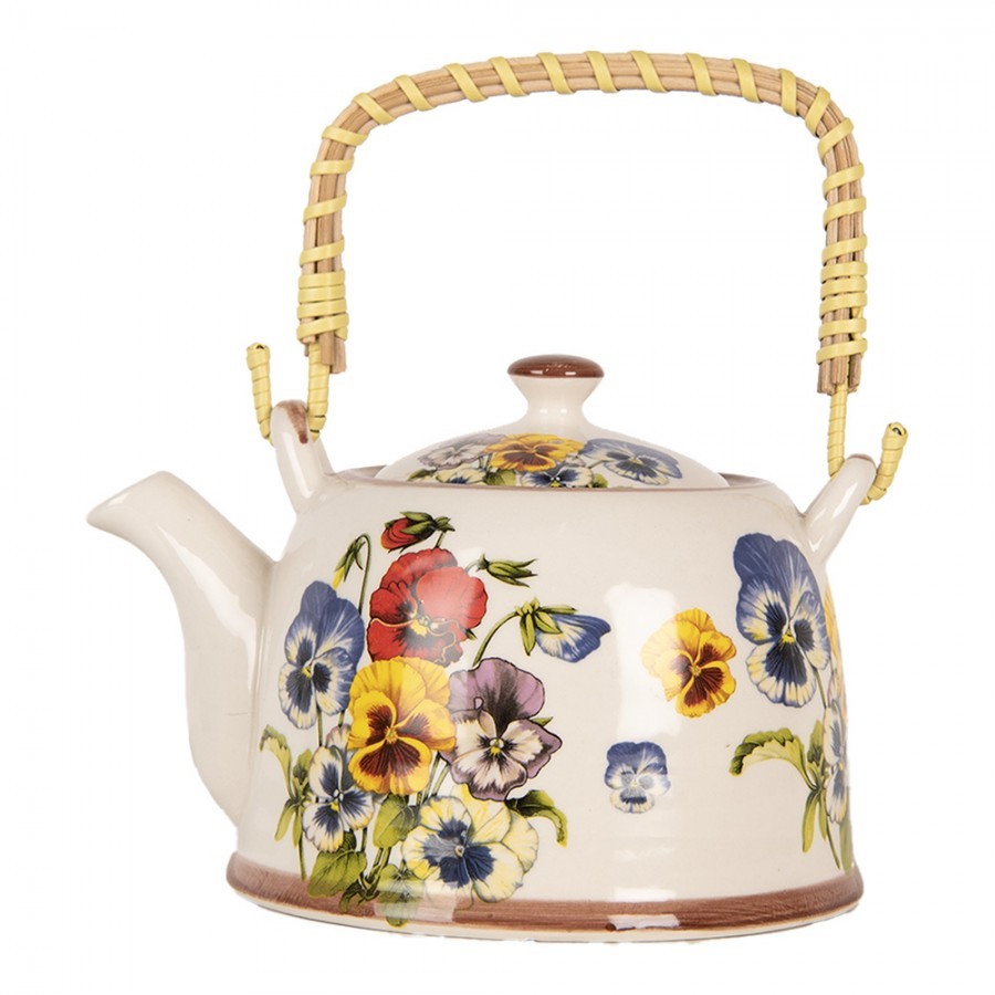 Krémová konvička s maceškami a se sítkem - 18*14*12 cm / 800 ml