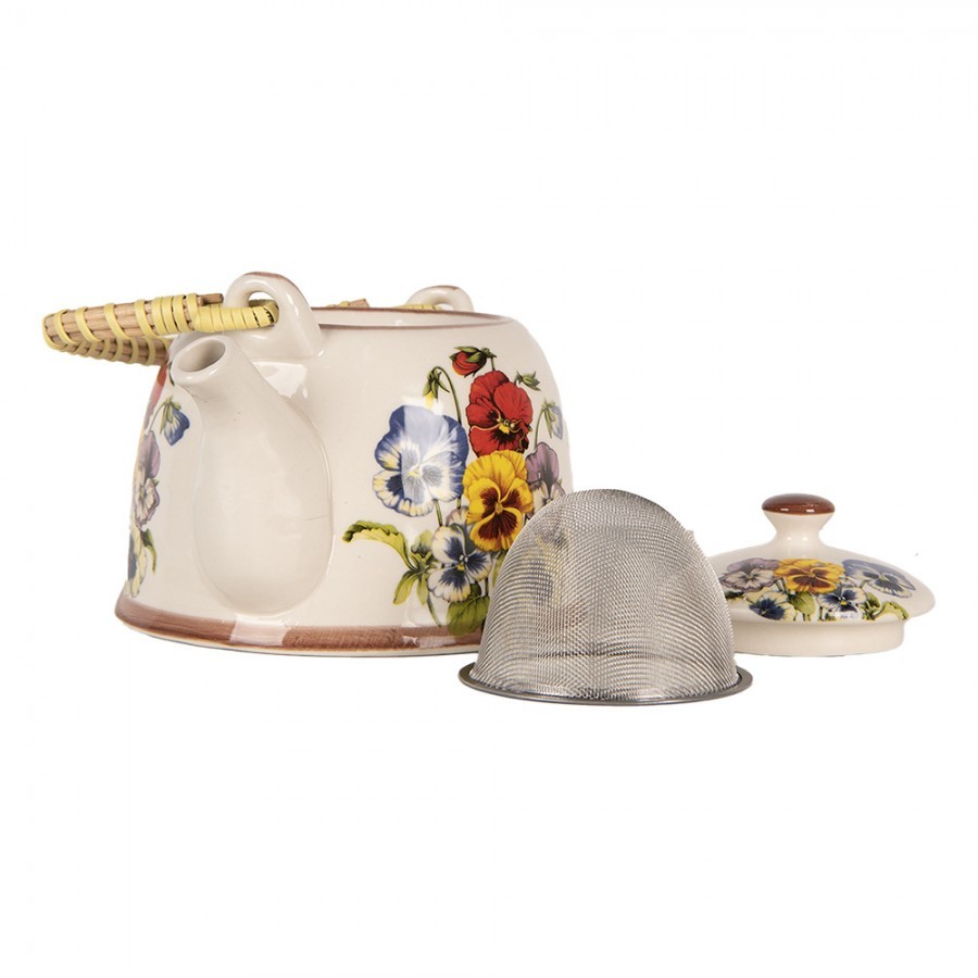 Krémová konvička s maceškami a se sítkem - 18*14*12 cm / 800 ml