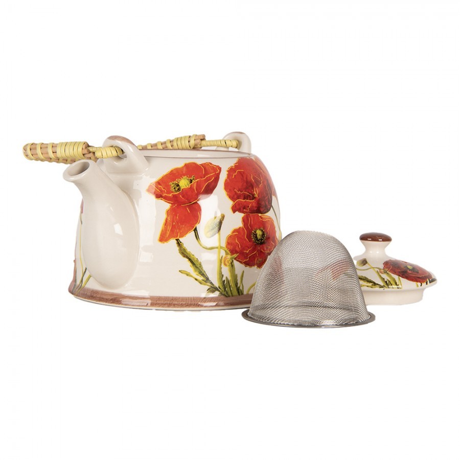 Krémová konvička s vlčími máky a se sítkem - 18*14*12 cm / 800 ml