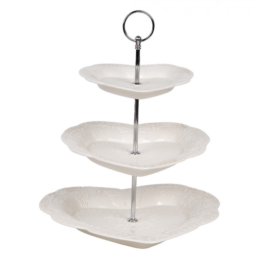 3 patrový keramický etažér s talíři ve tvaru srdce - Ø 26*31 cm