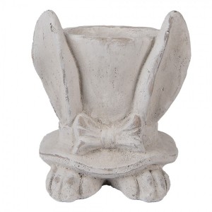 Šedý antik cementový květináč králičí uši s kloboukem - 17*16*19 cm