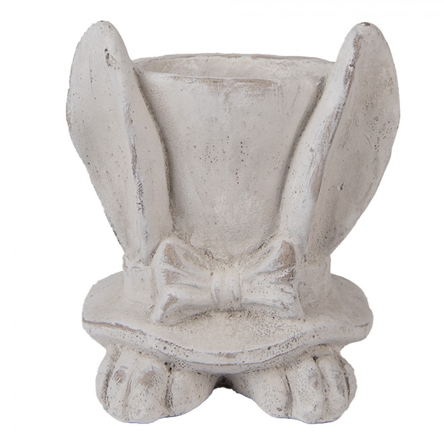 Šedý antik cementový květináč králičí uši s kloboukem - 17*16*19 cm